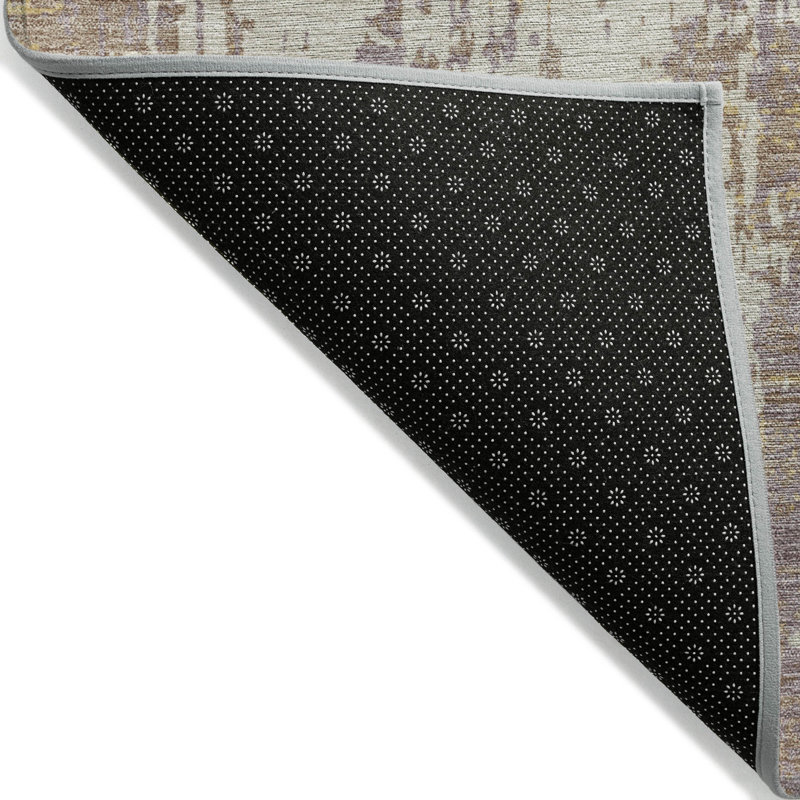 Lavender and Beige Abstract Washable Synthetic Rug
