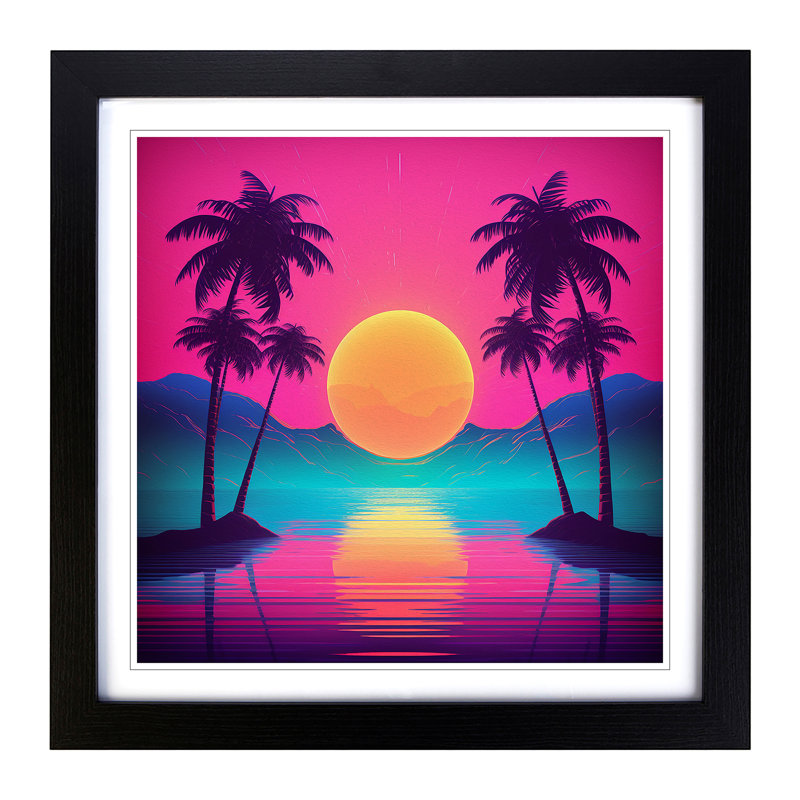 Sunset Vaporwave No.2 - Framed Print, Black