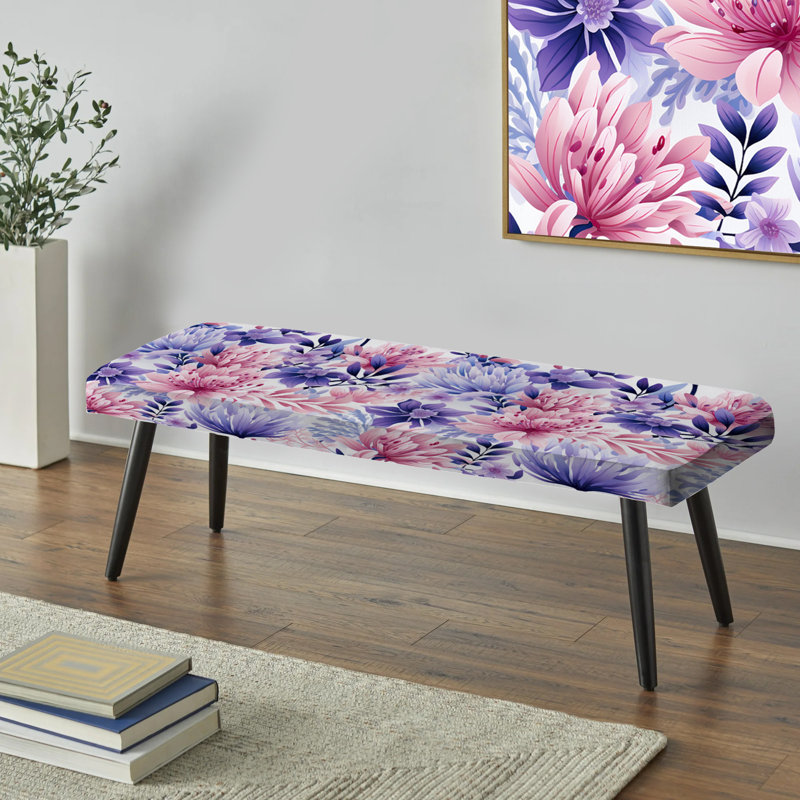 Motif floral violet - Banc rembourré floral noir
