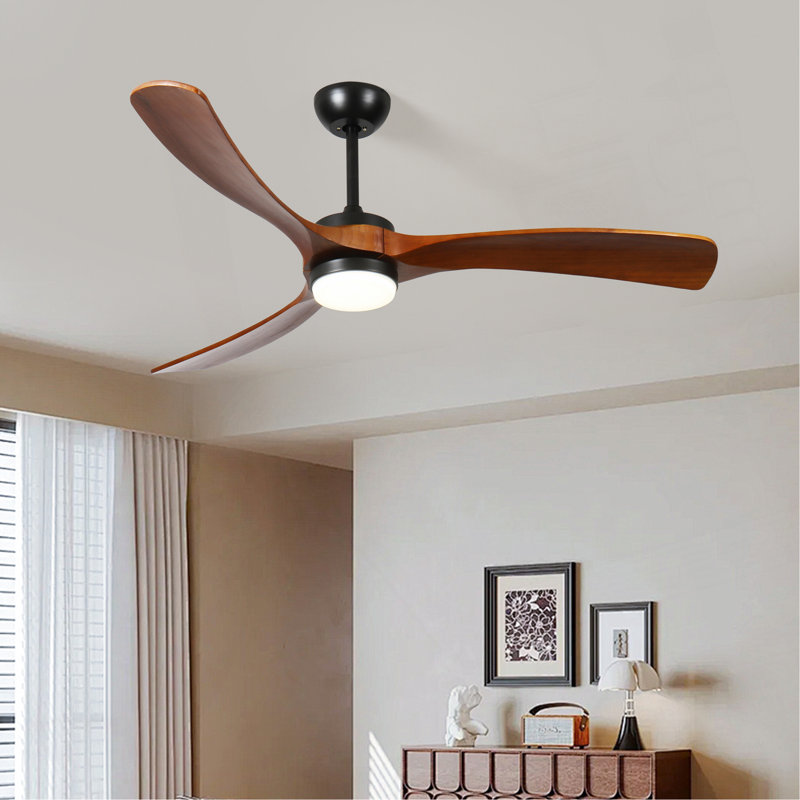 Ventilateur de plafond 52 po 3 feuilles en bois massif, 52 po de largeur