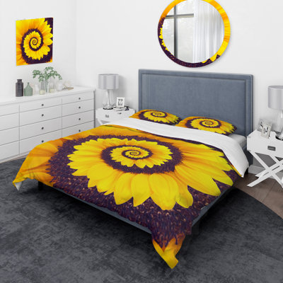Sunflower Infinity Spiral II - Traditional Duvet Cover Set - Microfiber Polyester