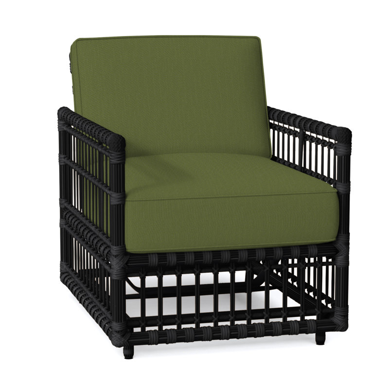 Newport Patio Chair with Cushions, Welt, Onyx, Linen Forest