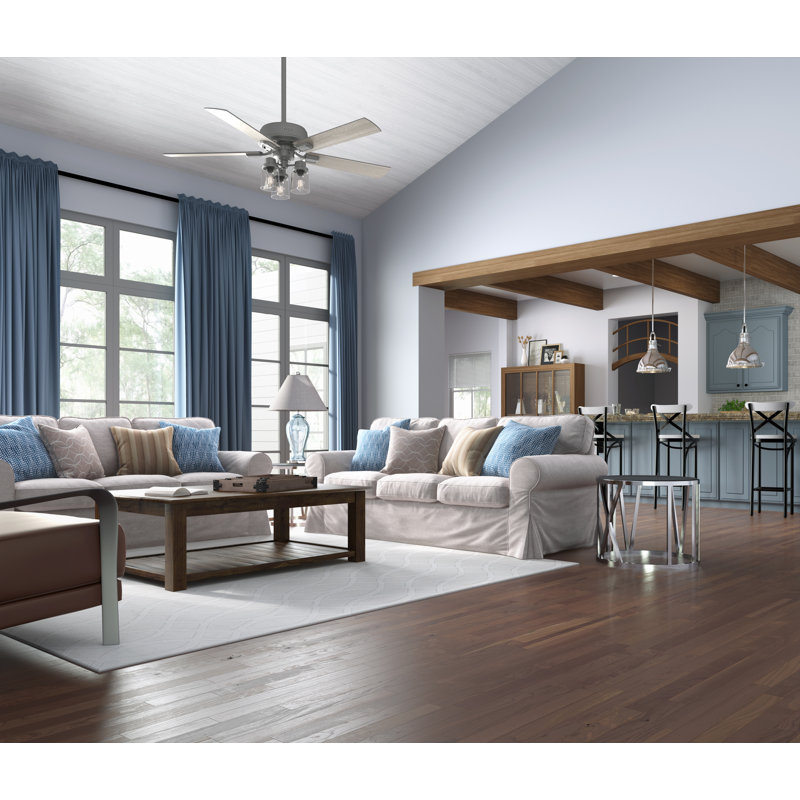 52" Hartland 5 - Blade Ceiling Fan with LED Light Kit and Handheld Remote, Matte Silver