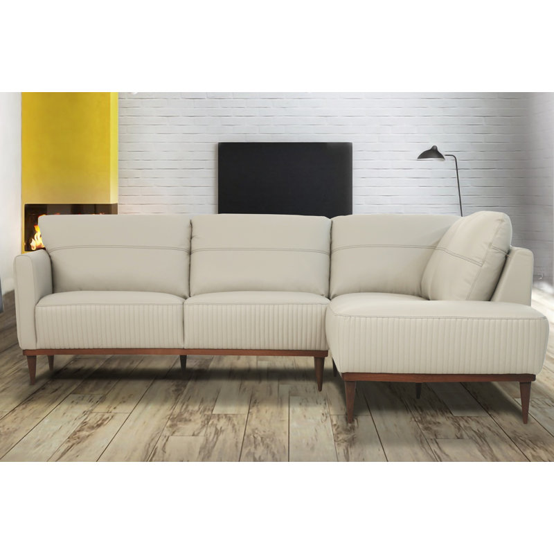Ashleigh Contemporary 103"L Track Armrest Sectional Sofa, Right Facing, Airy Green Genuine Leather