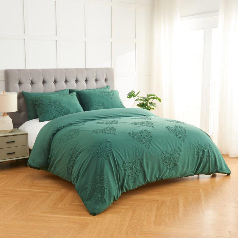 Polyester Geometric Duvet Cover with Pillowcases, Green, 200 x 200 cm
