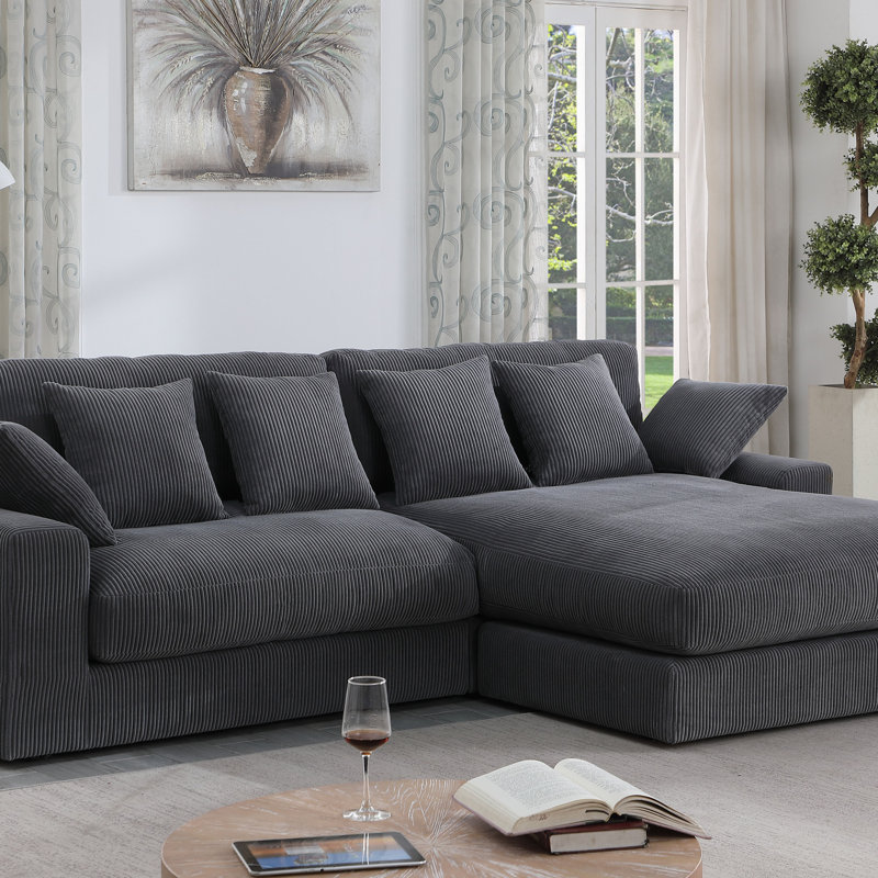 Canapé modulaire réversible Corduroy, Velours côtelé gris foncé