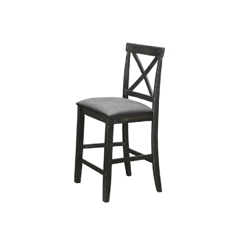 Ensemble de 2 chaises de comptoir en bois noir antique avec coussin de siège rembourré