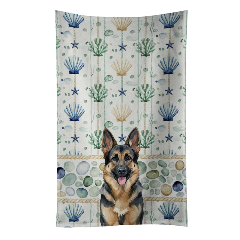 German Shepherd Coastal Sea Glass Kitchen Towel, German Shepherd