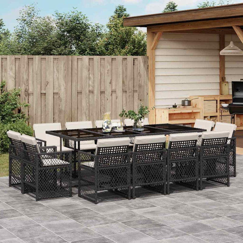 Patio Dining Set with, Cream White, Black, 73cm H x 220cm W x 106cm D