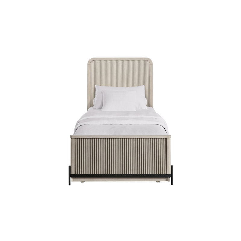 Lit simple avec couchette de couleur taupe, placage de bouleau, conception transitionnelle décontractée, bois massif et composition, 82,85 de profondeur, 41,54 de largeur, 53,41 de hauteur, 176,14 lb de poids, finition en placage