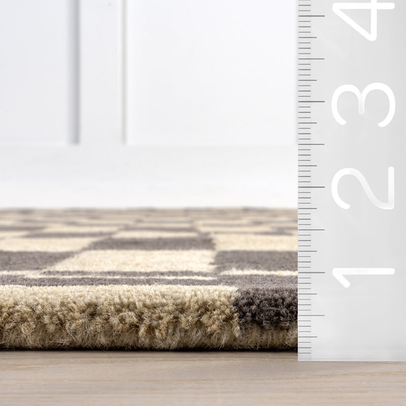 Kia Checkerboard Wool Area Rug, Rectangle 3' x 5'