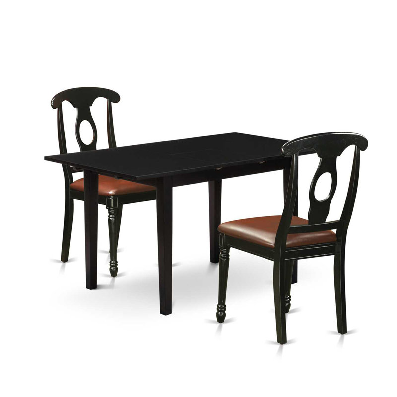 3-Piece Black Finish Solid Wood Top Dining Table Set