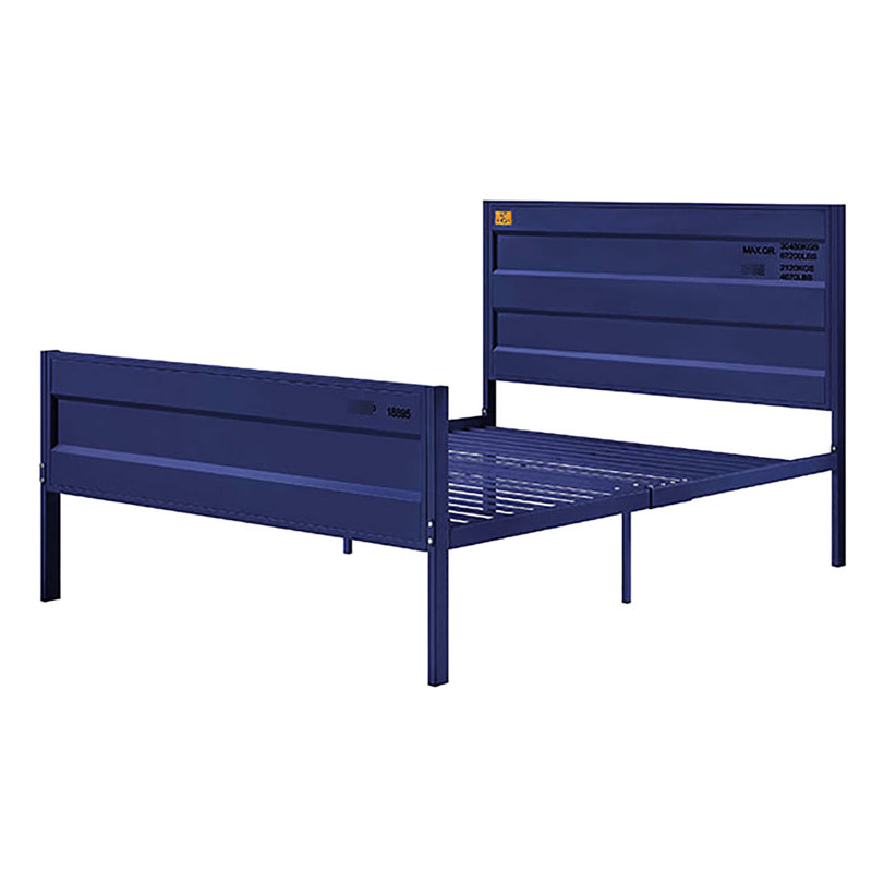 Lit plateforme contemporain en métal bleu avec style pour une touche douillette et industrielle, Bleu