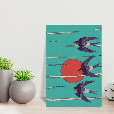 Contemporary Art Retro Rustic Serene Bird Nature Sunrise Wall Art by Nicholas - Wrapped Canvas Print