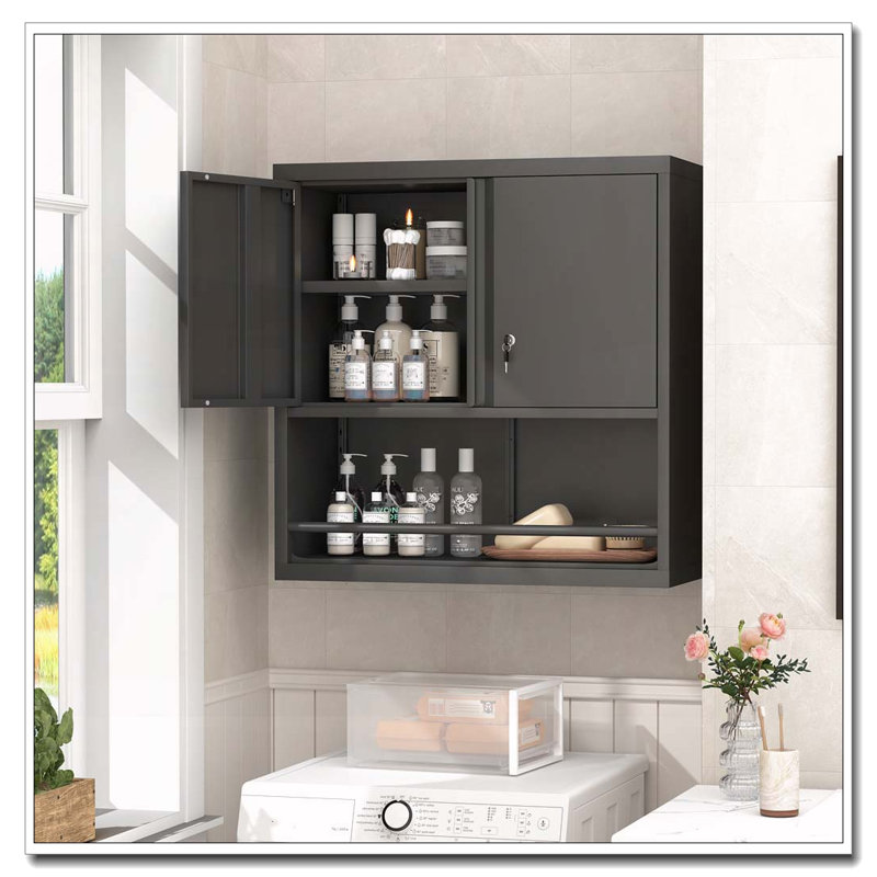Armoire de rangement murale avec tablettes réglables, Noir