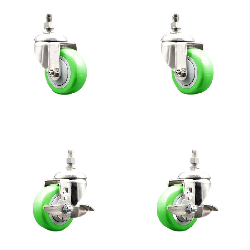 Ensemble de roulettes à tige pivotante 3,5 pouces en polyuréthane 3,5 mm 12mm 2 frein SCC