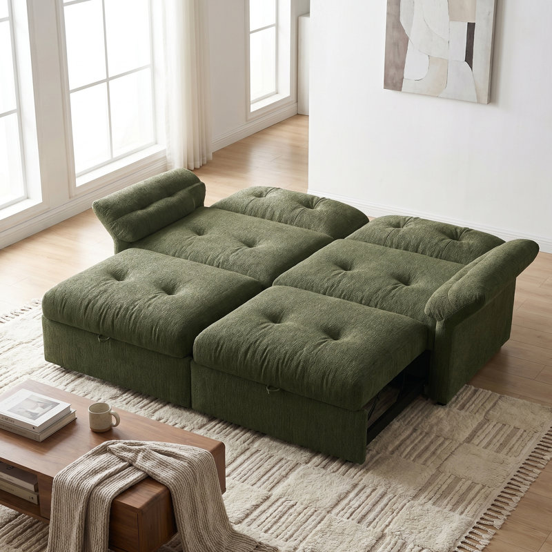 Canapé-lit 81,5 po en chenille convertible 2-en-1 touffeté, Vert