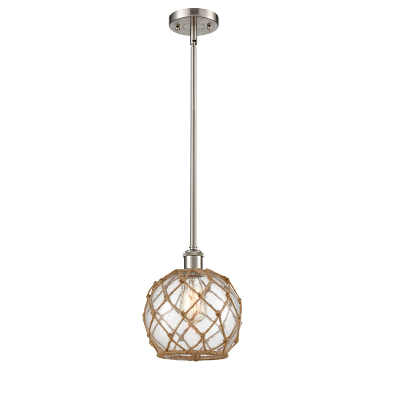 Tobey 1 - Light Single Pendant, Clear/Brown, Brushed Satin Nickel, 13" H x 10" W x 10" D