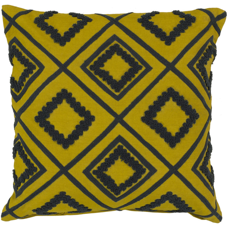 Embroidered Throw Pillow, Down, Quince Yellow/Pewter, 22"