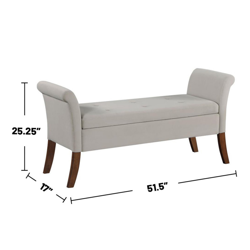Banc de rangement rembourré avec accoudoirs roulés, Beige