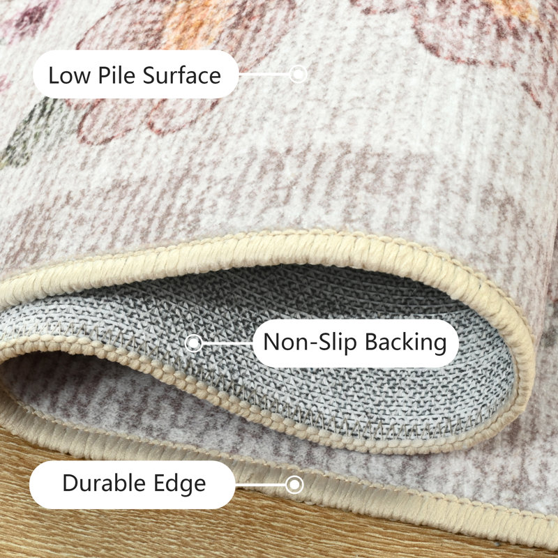 Large Oriental Floral Living Room Rug Washable Bedroom Rug Non-Slip Colorful Vintage Accent Floor Carpet For Home Decor