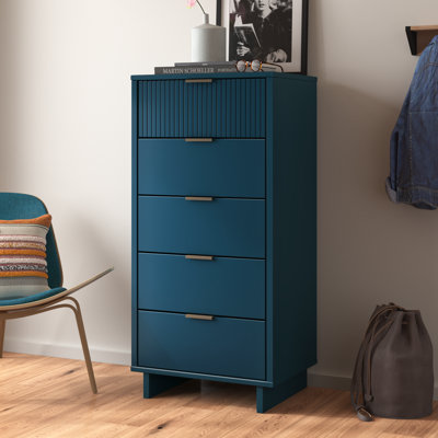 Granville 24" Solid Wood Narrow Dresser with 5 Shelves in Midnight Blue
