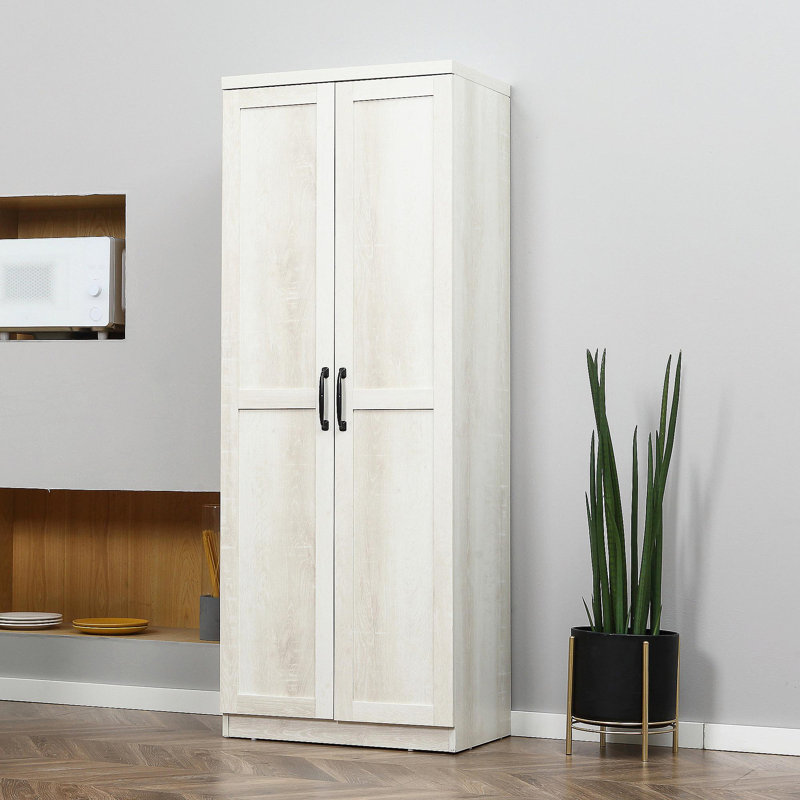 63" 2-Door Kitchen Pantry, Freestanding Storage Cabinet With 5-Tier Shelving And 2 Adjustable Shelves For Dining Room, Antique White