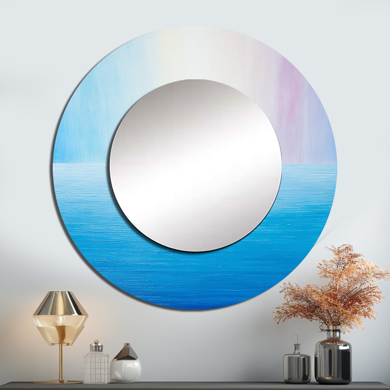 Shafaan Blue Spectral Solitude - grand miroir de formes abstraites, décor de miroir mural rond unique moderne, impression d'art en métal