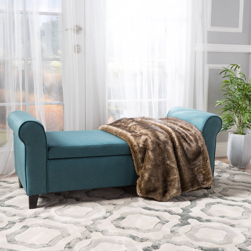 Banc de rangement rembourré Aisyah, Tissu bleu sarcelle