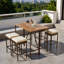 Table de bar 5 pièces et 4 tabourets avec pieds réglables, plateau de table pliable et coussins
