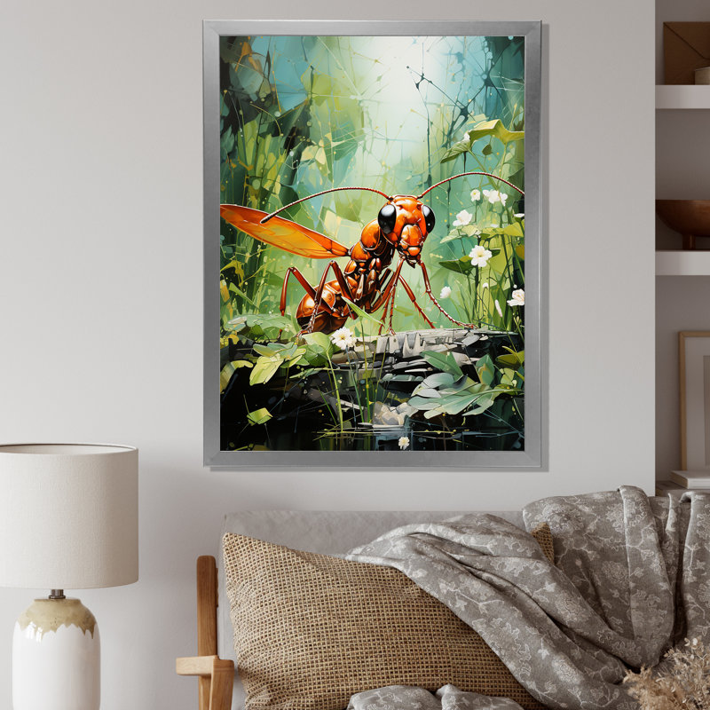 «Verdant Explorer Red Ant» sur toile, H 44 po x l 34 po x P 1,5 po, Cadre simple argenté