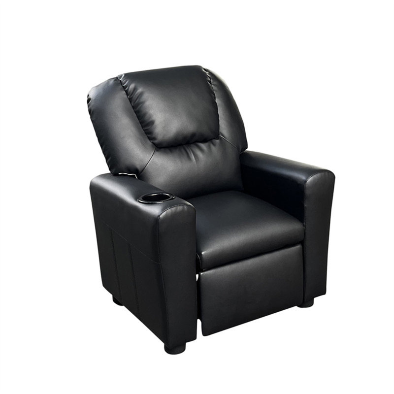 Fauteuil inclinable pour enfants en cuir de polyuréthane noir 23 po avec porte-gobelet Carisa, Black