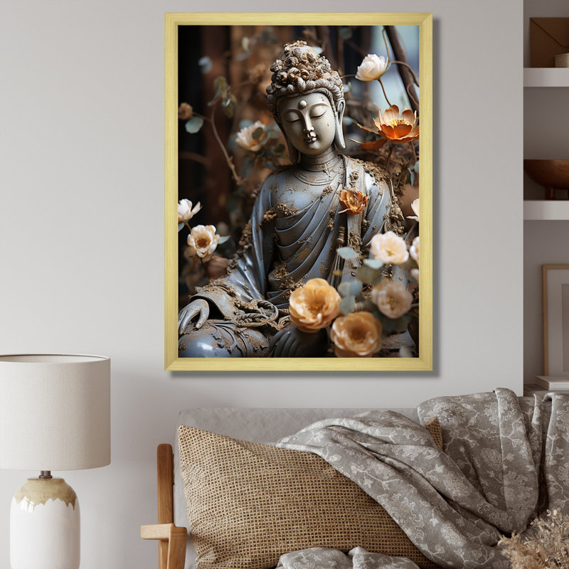 Sentiers illuminés Bouddhisme au Temple III - Bouddhisme, art mural, Cadre doré simple, H 32 po x l 16 po x P 1 po