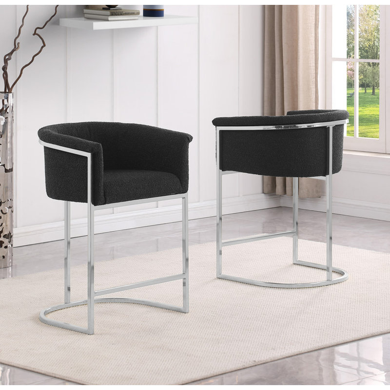 Barstool & Counterheight Chairs with Boucle Fabric Upholstery and Chrome Base, Silver, Bar Stool (30" Seat Height), Cream