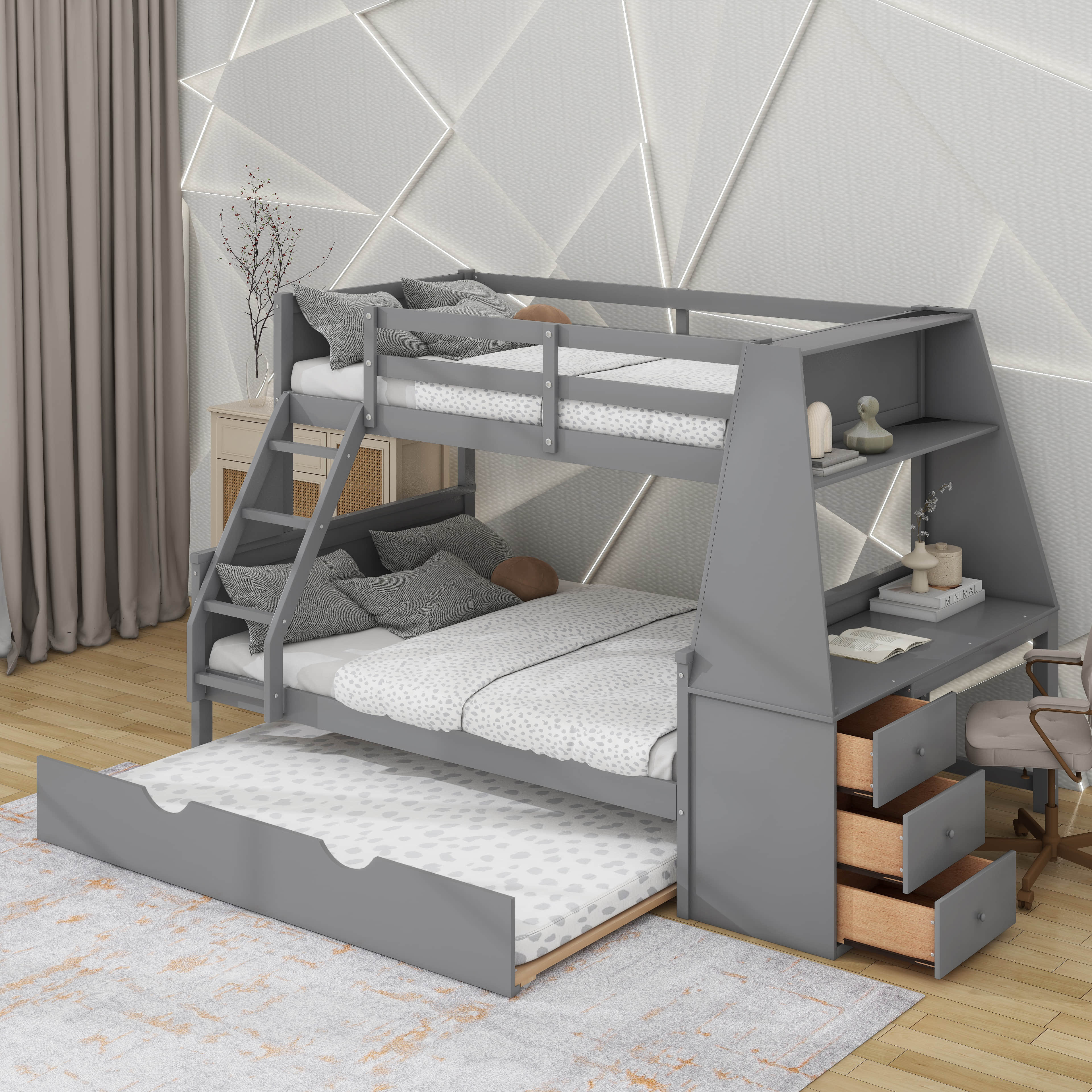 Harriet Bee Twin Over Full Bunk Bed With Trundle And Desk - Wayfair Canada