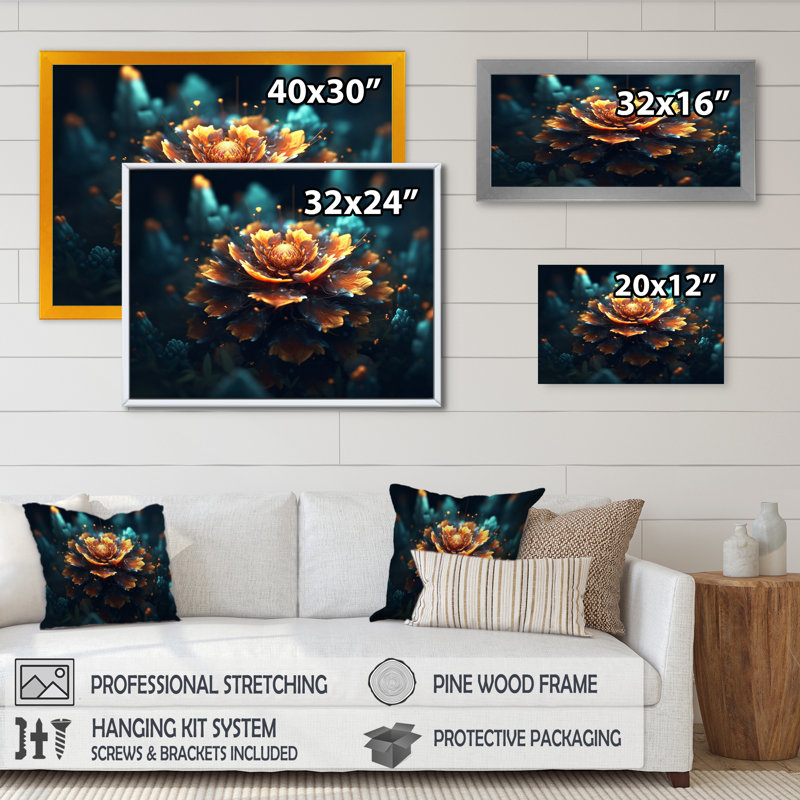 «Orange Sacred Lotus Floral Bloom III», reproduction sur toile, H 12 po x l 20 po x P 1 po, Cadre photo noir