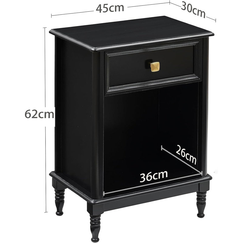 Abneer Manufactured Wood Bedside Table, Black