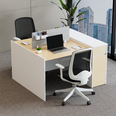 Okeysen 2 Person Workstation Modular Attachable Office Desks  2 BIFMA-Certified Office Chairs Set