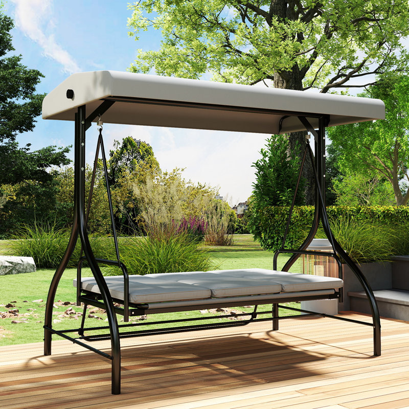 3 Person Porch Swing with Canopy, Light Grey
