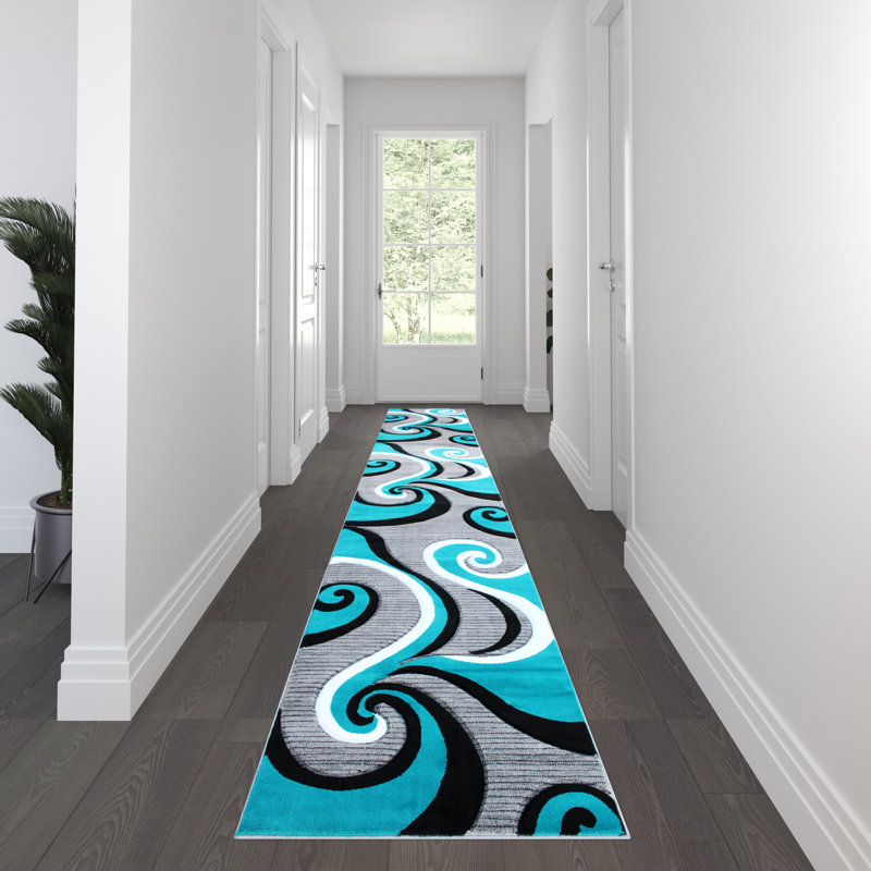 Tapis à motif abstrait tourbillon Skaghe, Tapis de couloir 2 pi 9 po x 15 pi 7 po