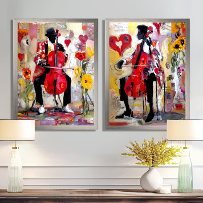 «Talents Graffiti Musician Jazz Music - Music Jazz Wall Art Decor», reproduction d'art sur toile 2 pièces rose rétro
