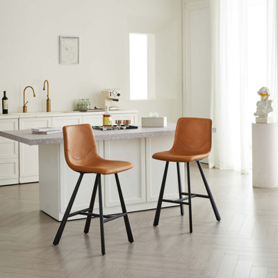 Tabouret de bar en similicuir avec dossier ergonomique incurvé - Structure robuste en métal à hauteur de comptoir avec repose-pieds pour îlot de cuisine, bar et restaurant, 2 ensembles