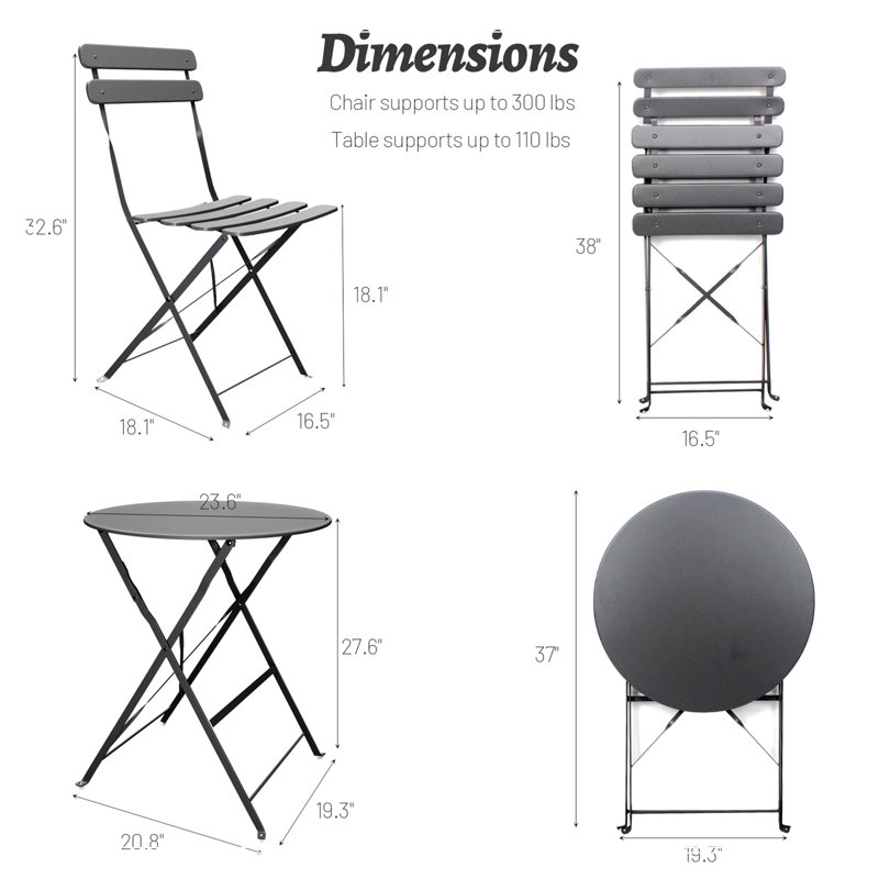 Ensemble de table bistro 3 pièces, Gris