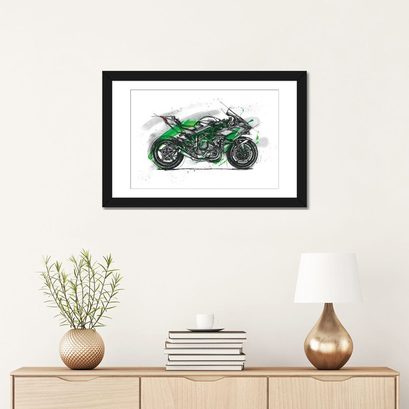 " Ninja H2R " by Frank Banda, Black Framed Fine Art Paper, White, 24" H x 32" W x 1" D