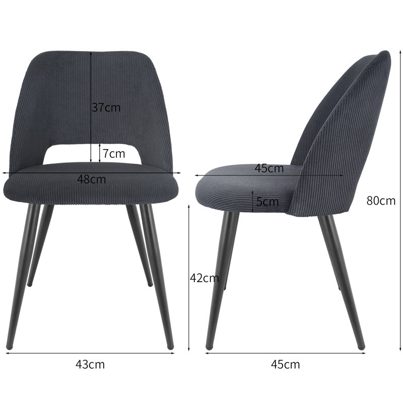 Velvet Upholstery Dining Chairs, Separate Legs, Adjustable Feet, Charcoal Grey, 6