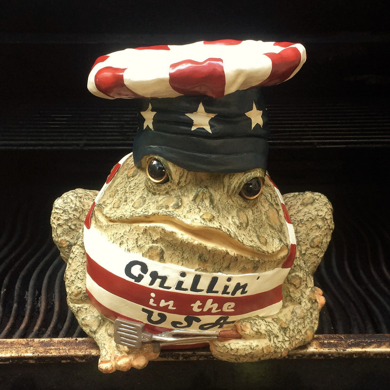 Statue de chef crapaud chef Grillin aux États-Unis, 13" H x 14.5" W x 13" D, Brun