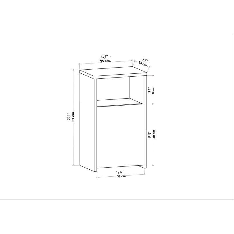 Ronassi 39.8cm W Bedside Table, Anthracite