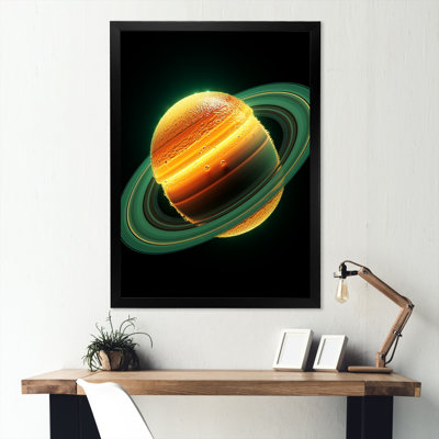 Jaune et vert, planètes de Saturne - art mural de la planète espace