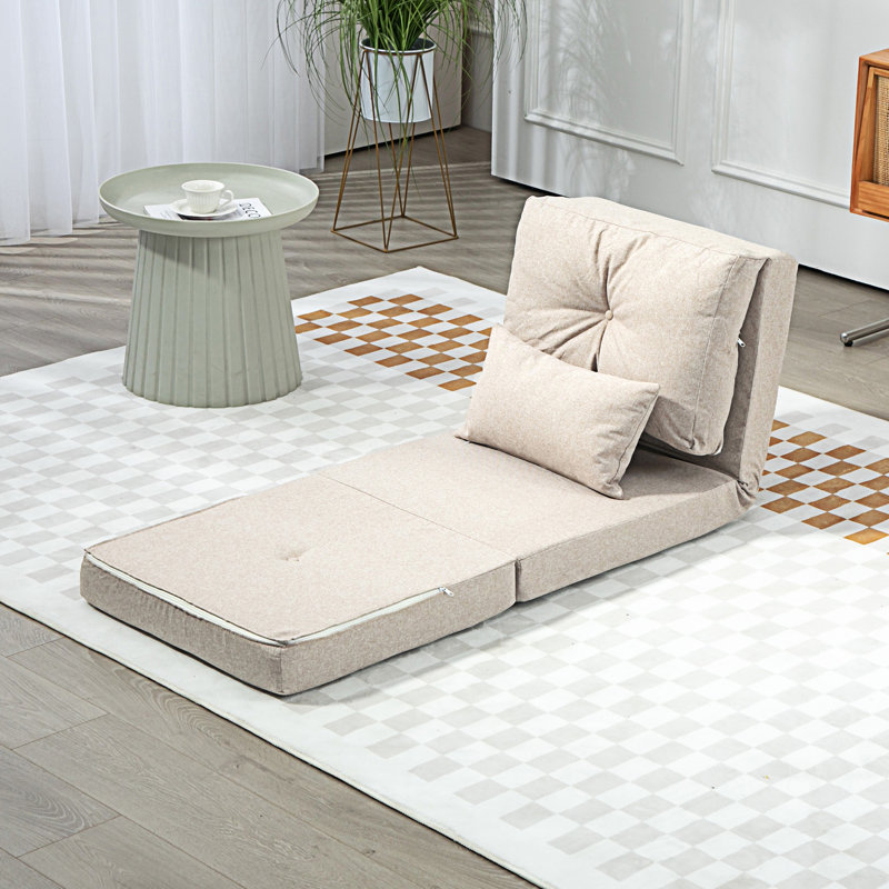 2-In-1 Floor Lazy Sofa With 5 Position Adjustable Backrest, Beige 