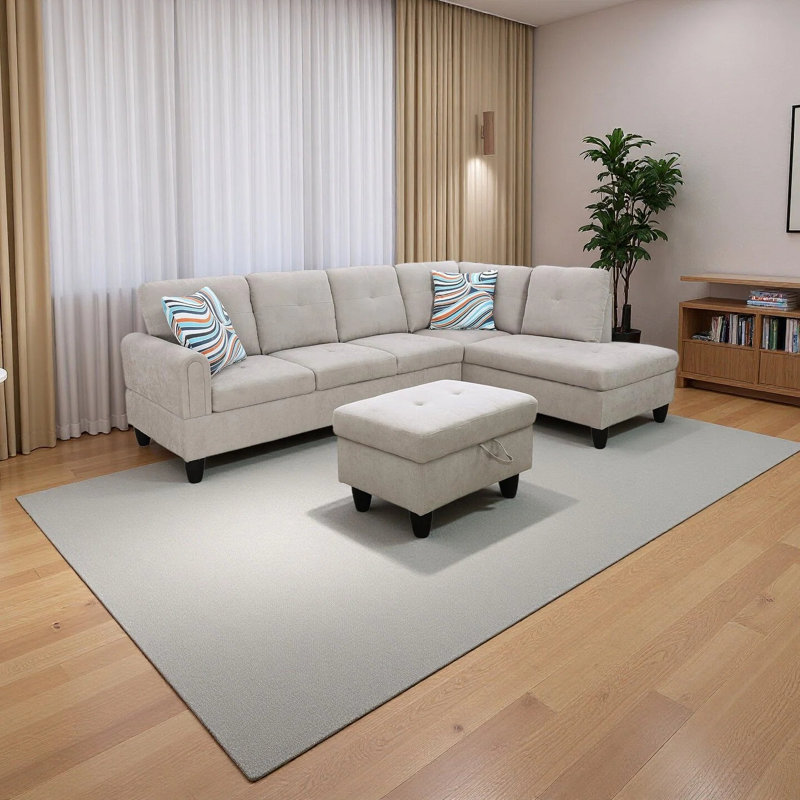 3-Piece Corduroy Sectional Sofa, Right Hand Facing